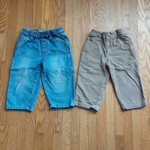 Boys Blue Denim and Tan Corduroy Pants Set
